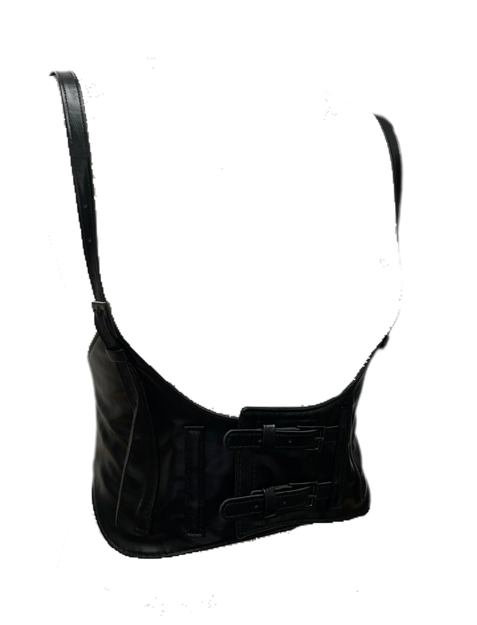 Black PU Leather Underbust Cropped Vest Corset Belt