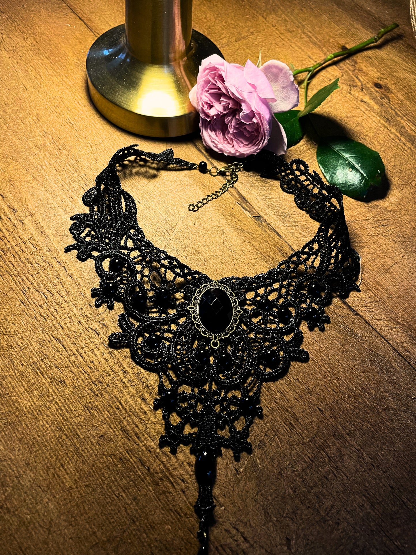 Elaborate Gothic Lace Pendant Choker Necklace #10