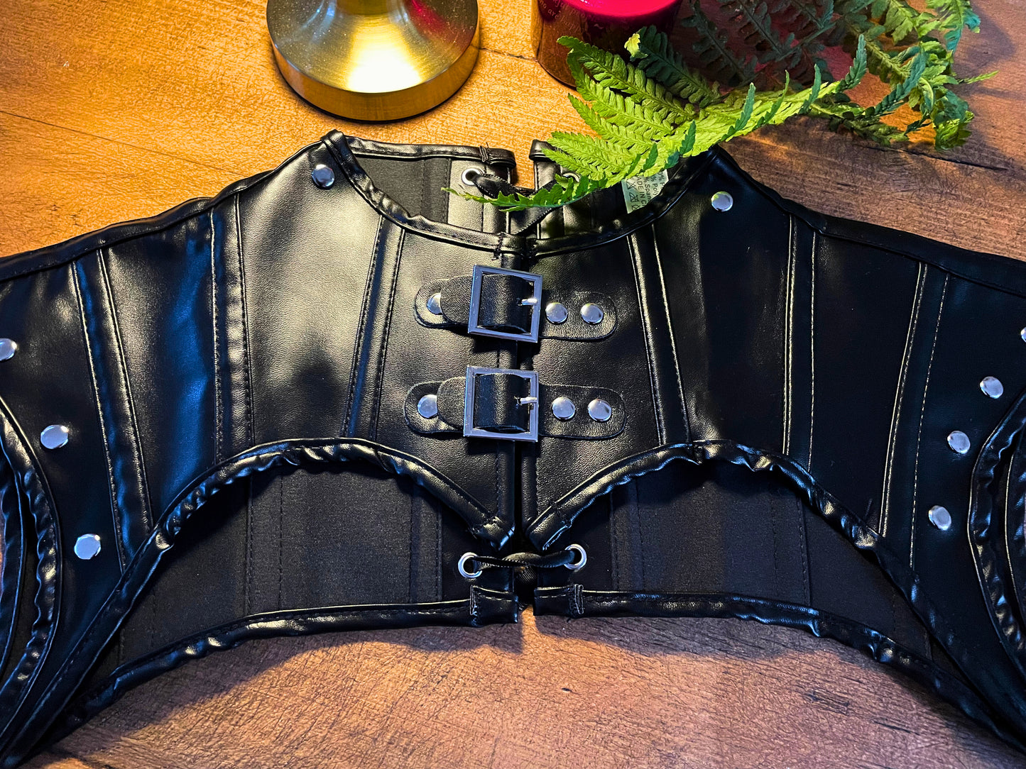 Black PU Leather Buckle Corset Back Bolero Collar Armour