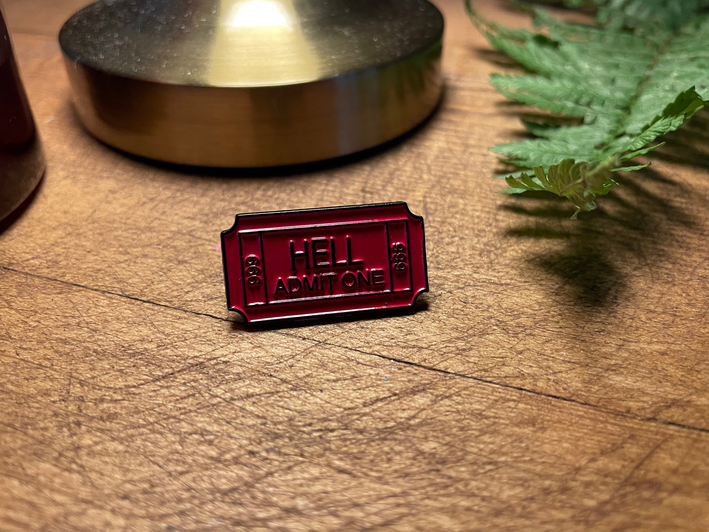 Ticket To Hell 666 Red and Black Pin Badge