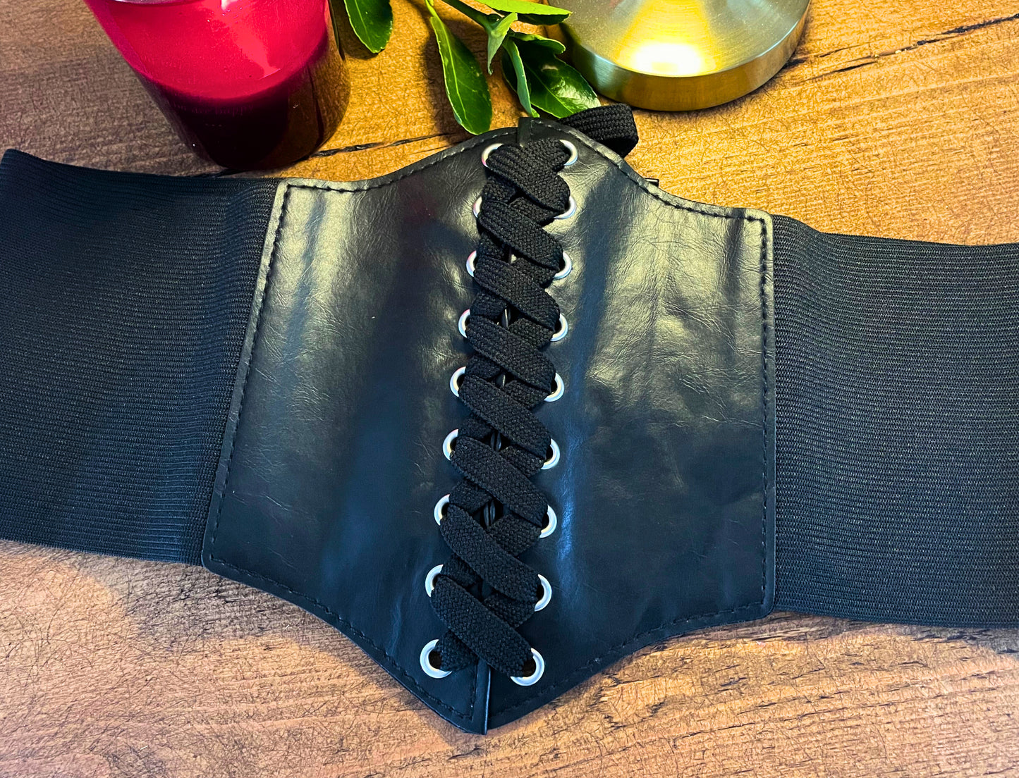 Black PU Leather Corset Front Cinch Belt